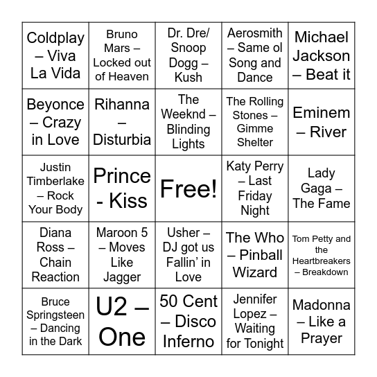 Superbowl Stars Bingo Card