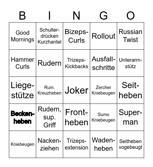 Krafttraining-Bingo Card