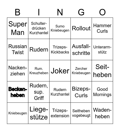 Krafttraining-Bingo Card