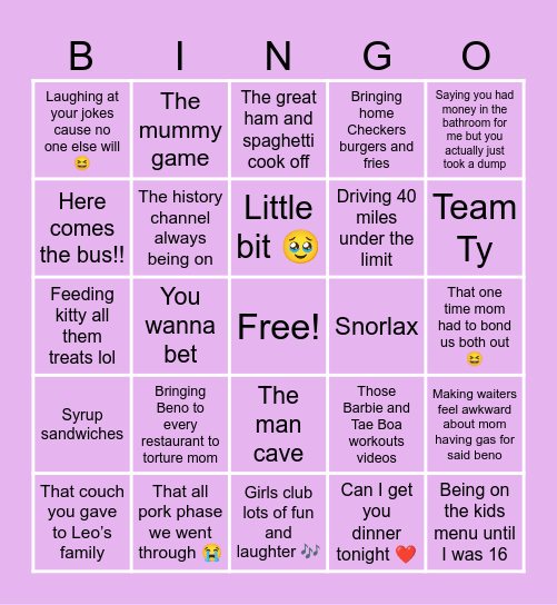Fathers Day Bingo Card