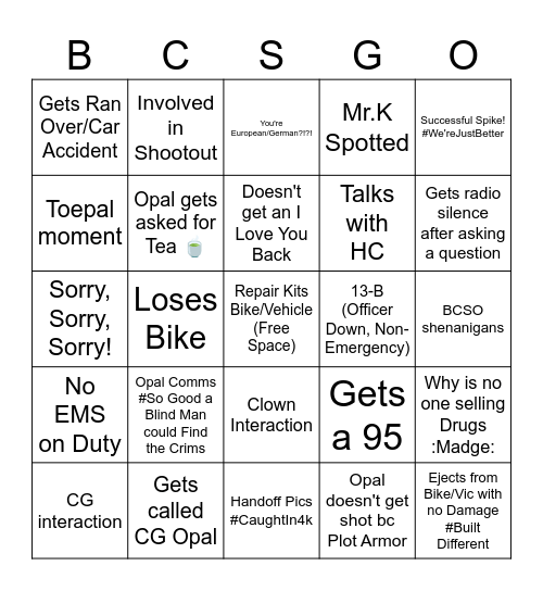 Opal's PD Bingo (If you win you get to Drink! 🍻) Bingo Card