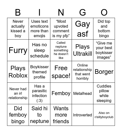 r/boykisser user Bingo Card