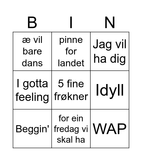 Musikkbingo 3PBB Bingo Card