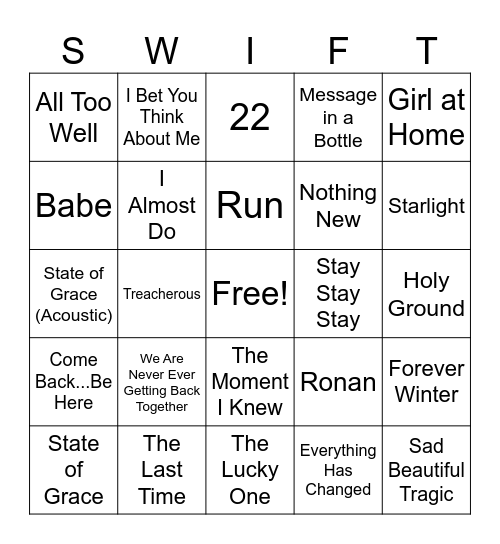 Red (Taylor's Version) Bingo Card