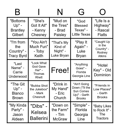 Country Music Bingo Round #3 Bingo Card