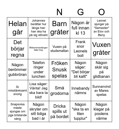 Midsommarbingo Card