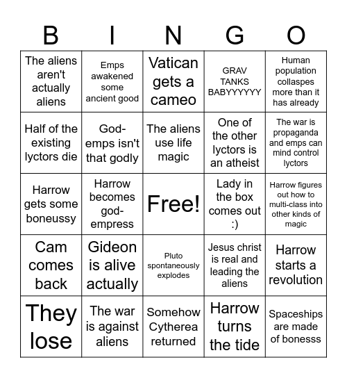 Harrow the ninth bingo Card