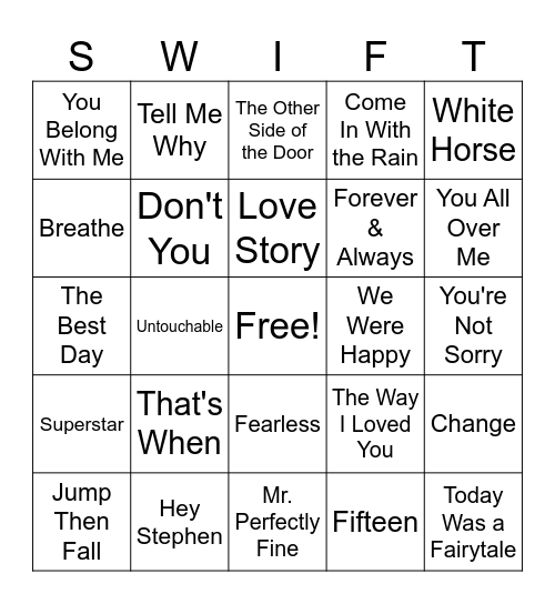 Fearless (Taylor's Version) Bingo Card