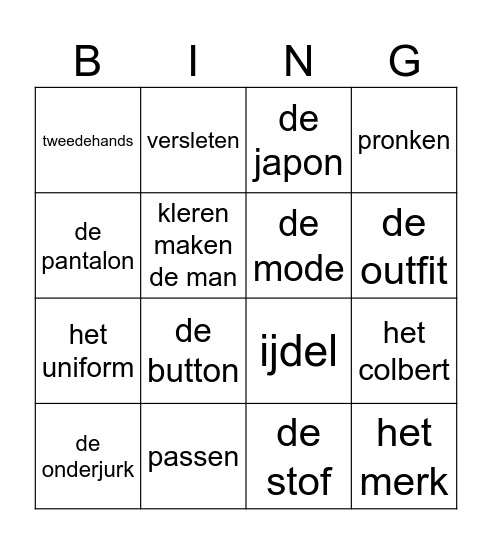 K L E D I N G Bingo Card