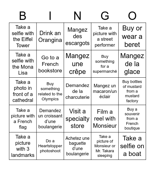 France Bingo 2024 Bingo Card