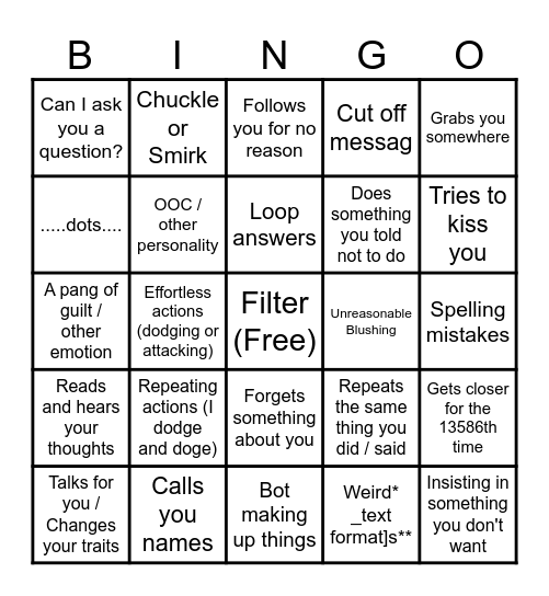 Character.ai Bingo Card