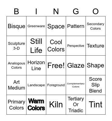 Art Room Bingo Card