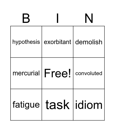 Vocabulary June 17-23 Bingo Card