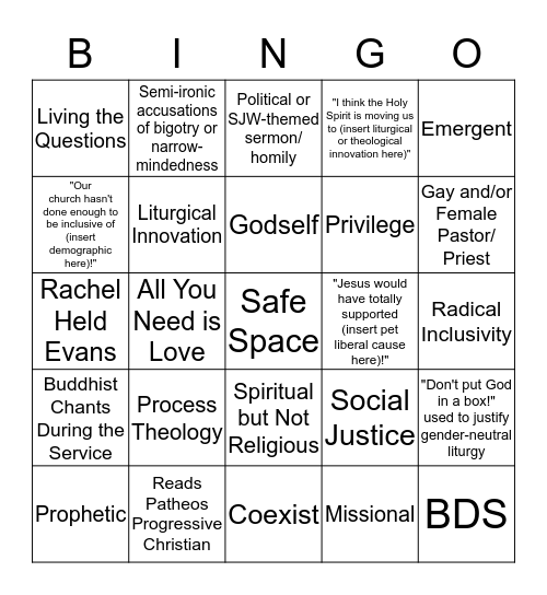 Progressive Christian Bingo Card