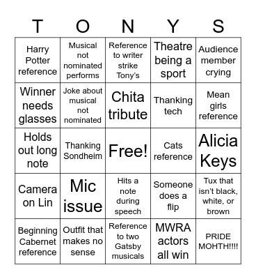 Tony's bingo Card