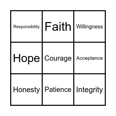 12 Step Value Bingo Card