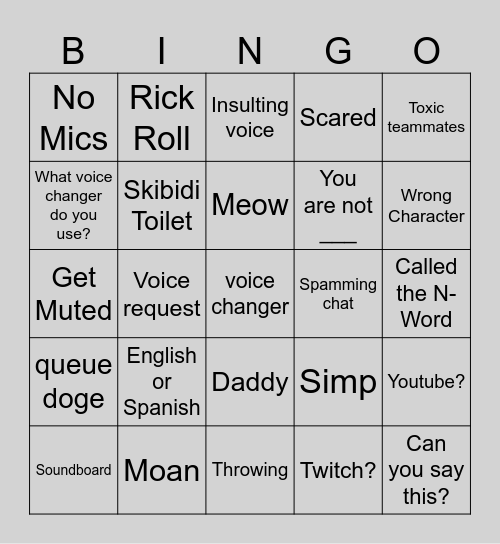 VALORANT Voice Bingo Card