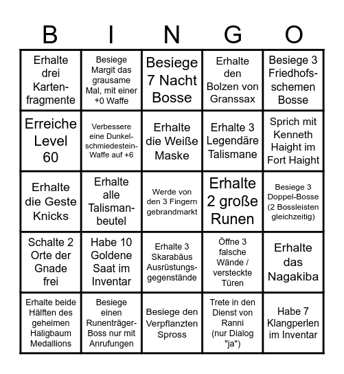 Elden Ring Bingo Card