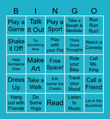 Feeling Blue? What to Do! Bingo Card