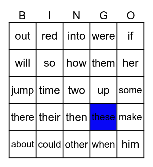 Rainbow-Blue Words Bingo Card