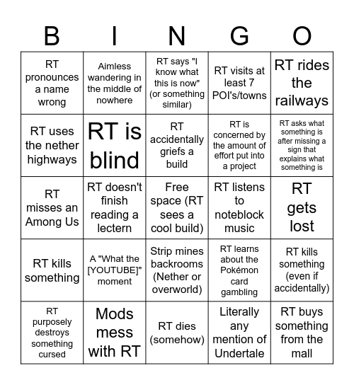 rt tour bingo Card