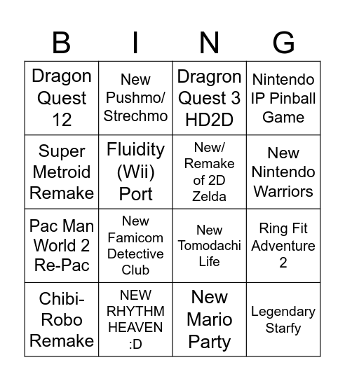 Andy's Nintendo Direct June 2024 Bingo Card