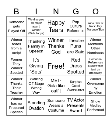 Tony Awards Bingo Card
