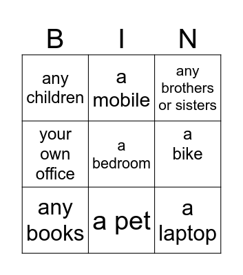 Have you got...? Bingo Card