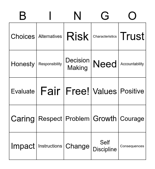 Decision Making Bingo Card