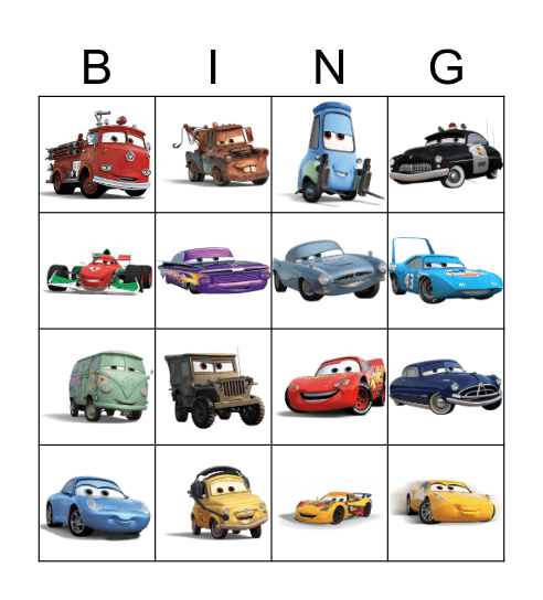 Cars Bingo Card