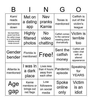Catfish Bingo Card