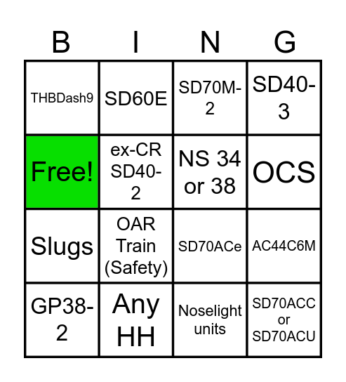 Norfolk Southern Pt. 1 (Ez Version) Bingo Card