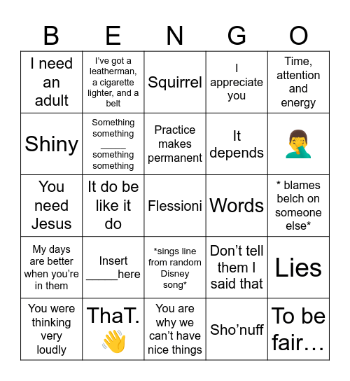 Benisms- do flessioni to use “flessioni” space as free space Bingo Card