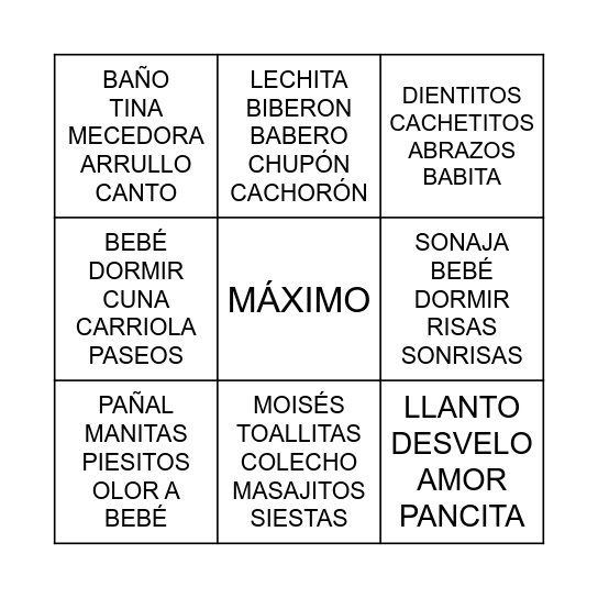 LOTERÍA DE BEBÉ Bingo Card