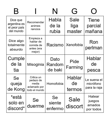Mochocard Bingo Card