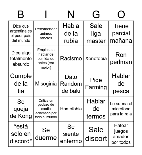 Mochocard Bingo Card