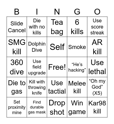 Warzone 2024 Bingo Card