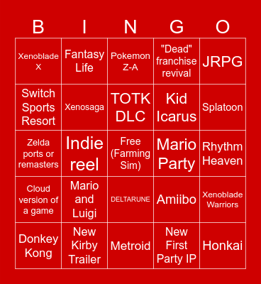 Nintendo Direct Bingo! Bingo Card