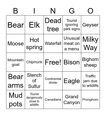 Yellowstone Bingo Card