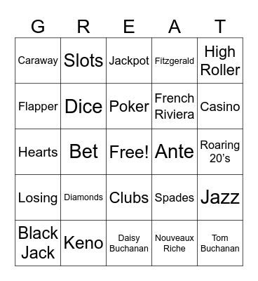 Gatsby Casino Night Bingo Card