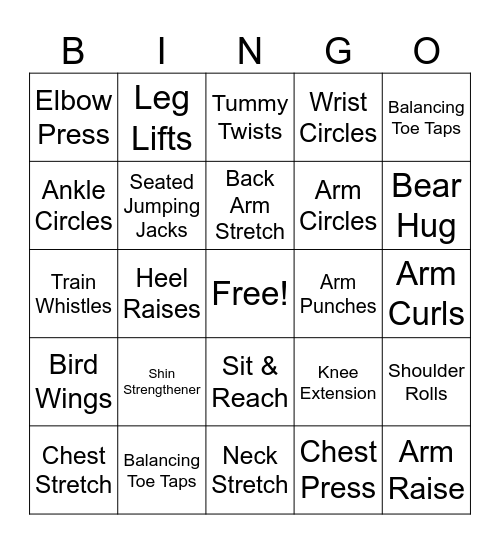 Chair Bingo Card