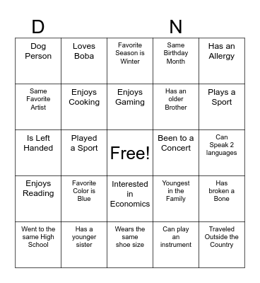 CSI Econ Bingo Card Bingo Card