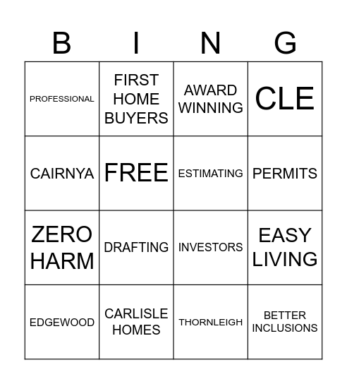 EASY LIVING'S BINGO Card