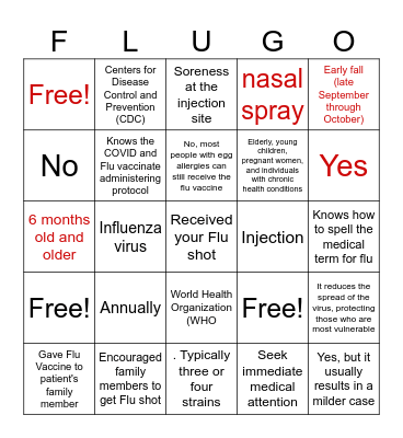 Flu Bingo Card