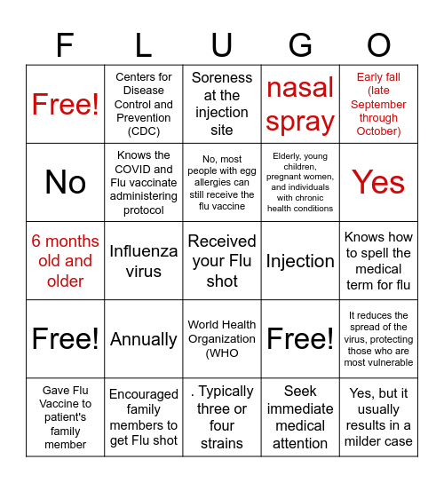Flu Bingo Card