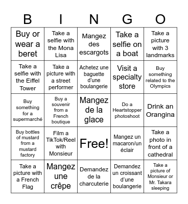 France Bingo 2024 Bingo Card