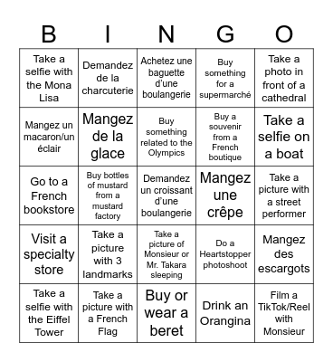 France Bingo 2024 Bingo Card