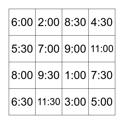 What's the Time? Bingo Card