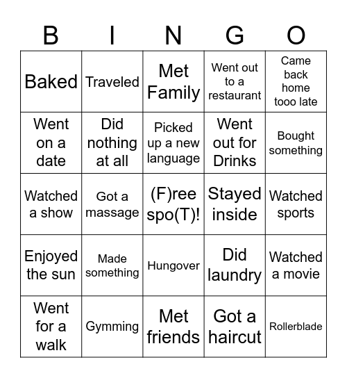 FT Monday Bingo Card