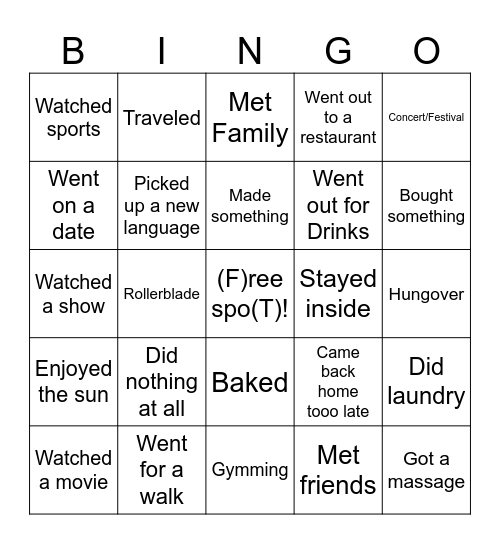 FT Monday Bingo Card